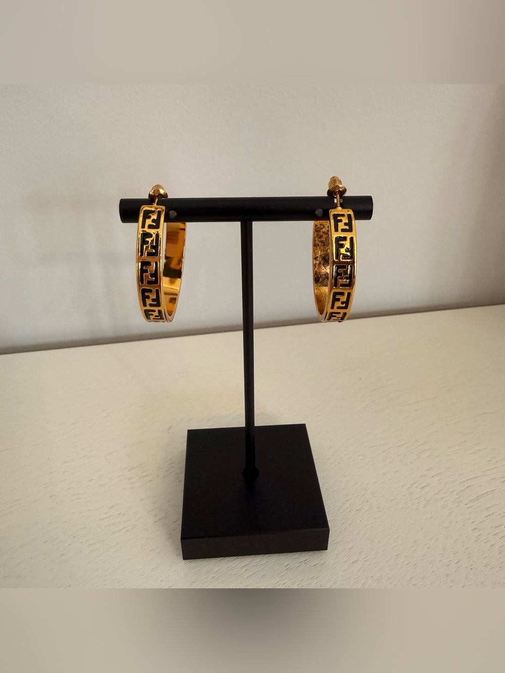 Gold-Tone F initial Hoop Earrings with Geometric Cutout Pattern